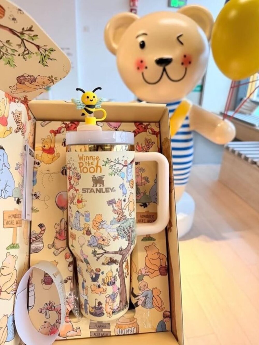 Personalized Winnie Pooh Stanley Tumbler, 40oz Custom Yellow Water Bottle Gift b